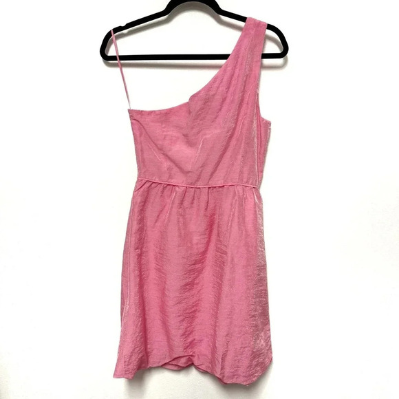 EUC J. Crew Bubblegum Pink One-Shoulder Linen Bubble Mini Cocktail Dress - Picture 6 of 7